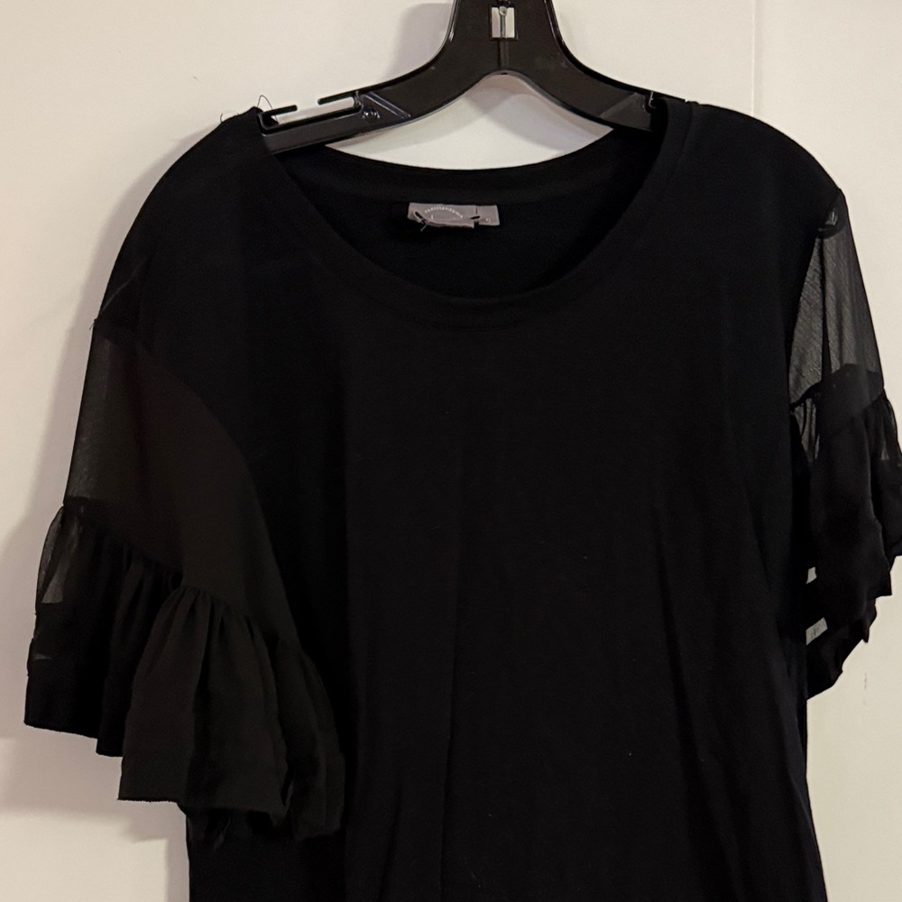 Anthropologie Black Sheer Ruffle Sleeve Tee